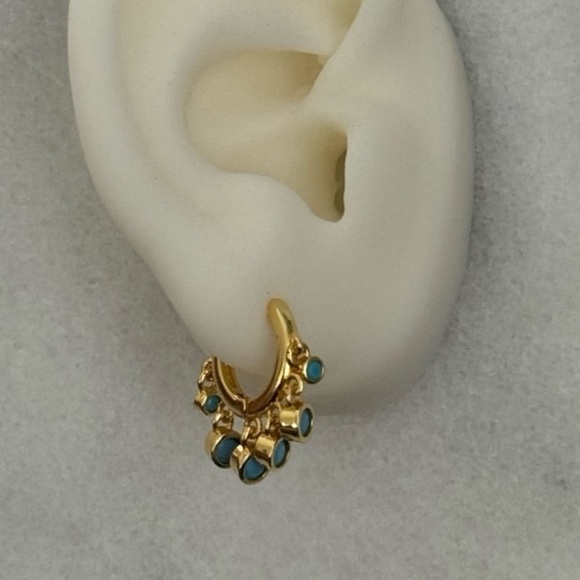 Gold Turquoise Crystal Fringe Tassel Huggie Hoop Earrings 

Brand New - Picture 2 of 4